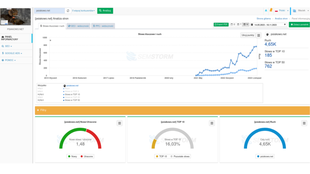 Case study pozycjonowanie przez pisanie - informacje z SemStorm