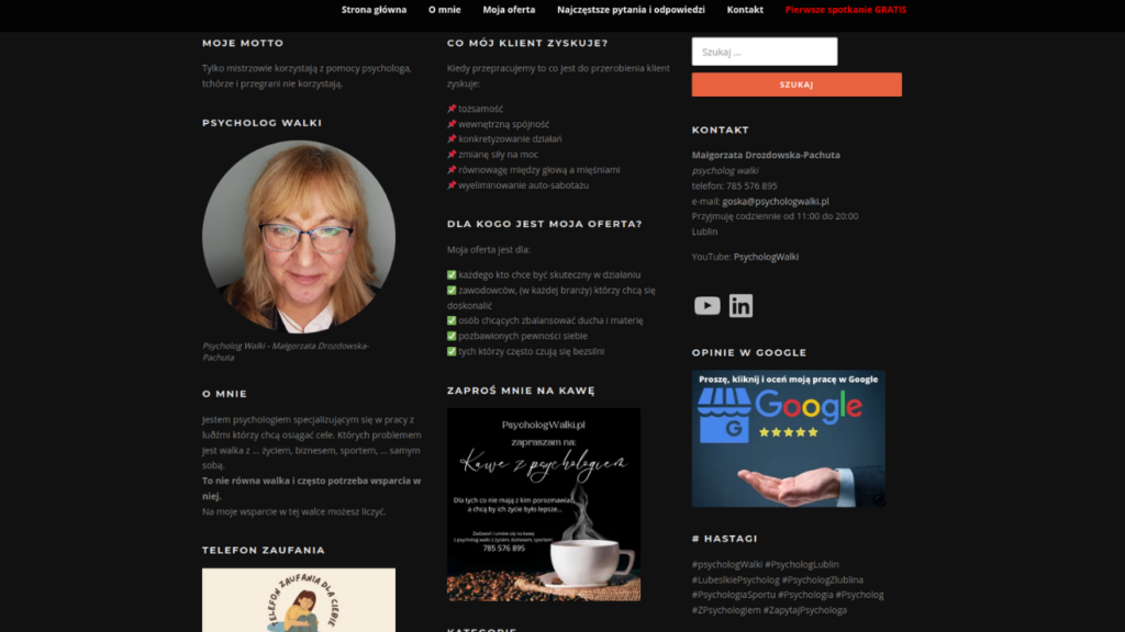 Youtube w tle budowania marki osobistej - strona internetowa stopka